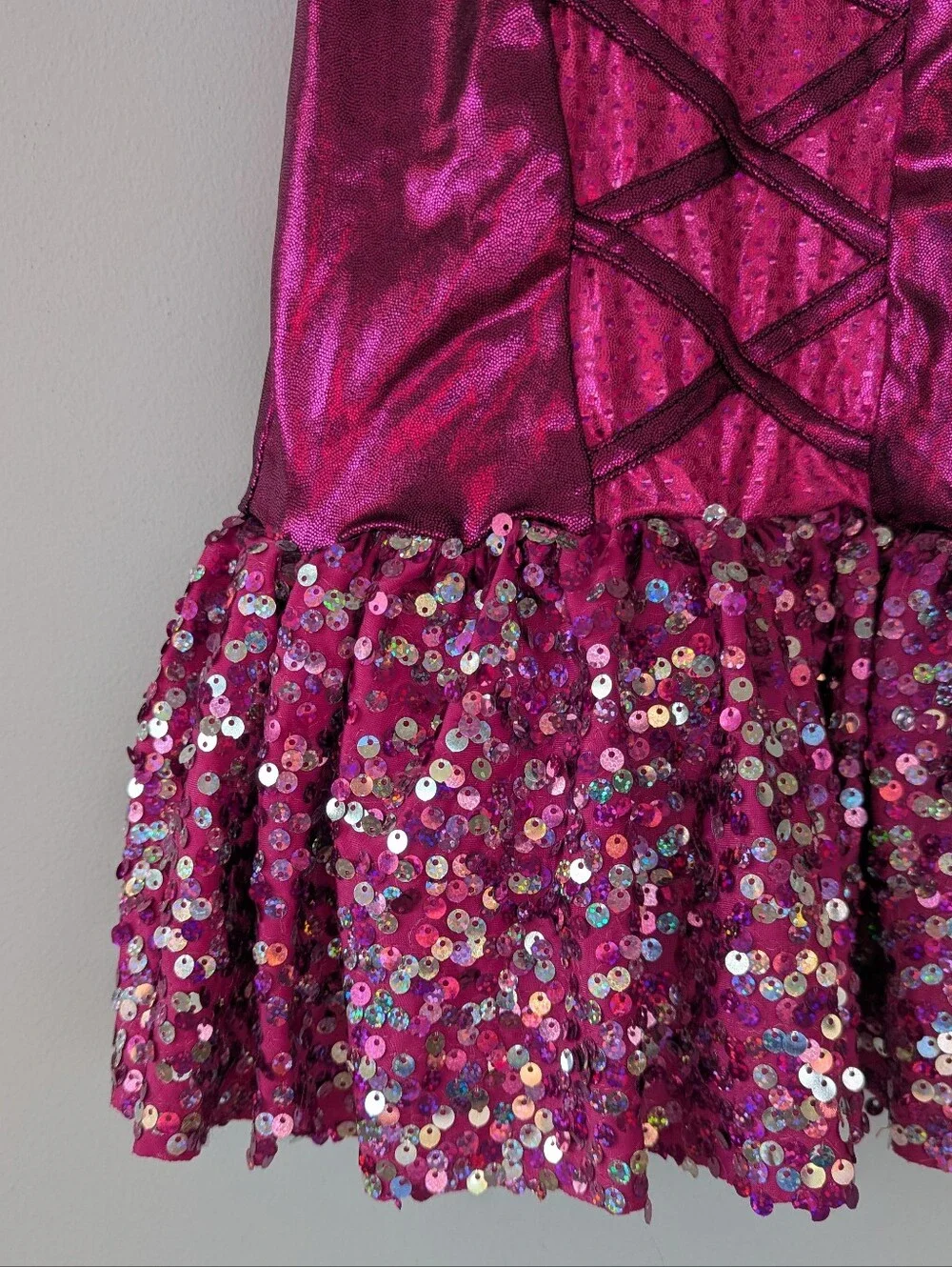 A Wish Come True Dance Costume Girls Magenta Pink Metallic Sequin Biketard Dress